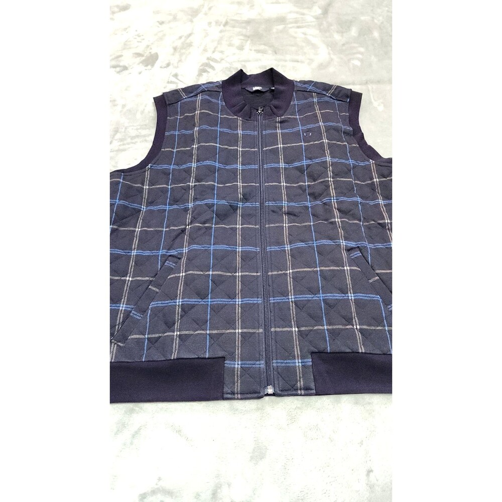 Land's End Men's XL Navy Blue Plaid Quilted Zip Vest NWOT Chase Logo‎